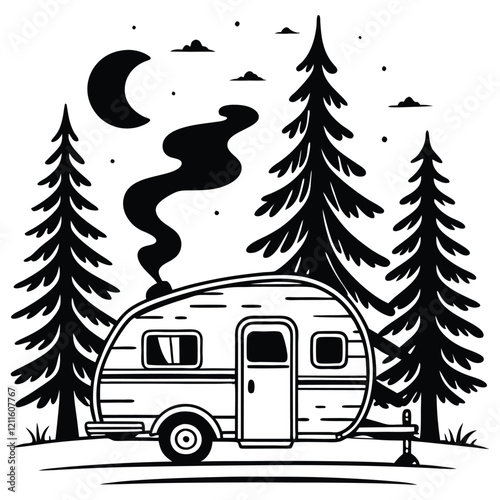 Caravan Trailer Vector Design for Camping Camper Clipart
