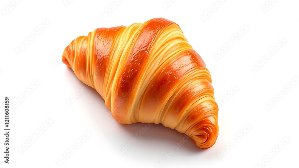 Croissant with perfectly golden crispy delicate layers and texture on white background for a professional presentation and National Croissant Day Croissant with perfectly golden crispy delicate layers and texture on white background for a professional presentation and National Croissant Day