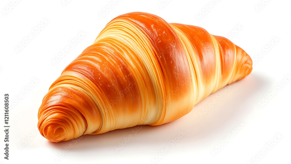 Croissant with perfectly golden crispy delicate layers and texture on white background for a professional presentation and National Croissant Day Croissant with perfectly golden crispy delicate layers and texture on white background for a professional presentation and National Croissant Day