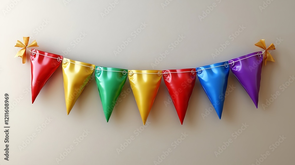 Fototapeta premium Colorful Party Bunting Banner with Gold Bows.