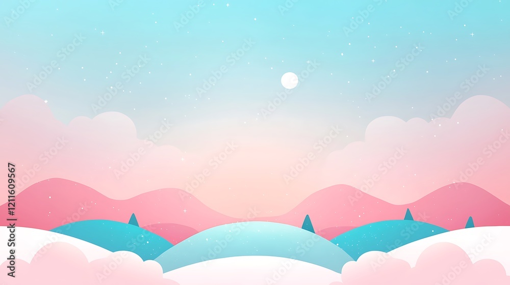 Serene Pastel Landscape with Snowy Hills and Clouds Serene Pastel Landscape with Snowy Hills and Clouds