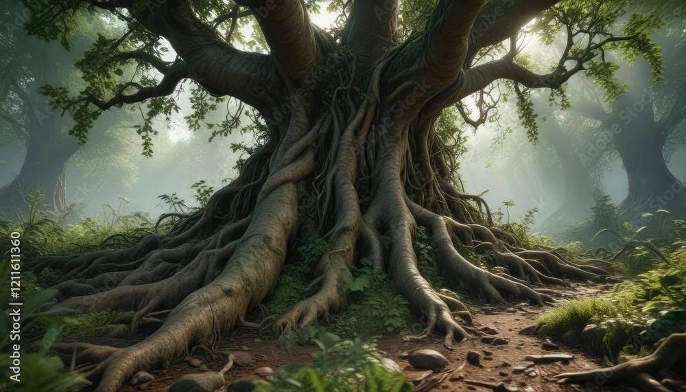 Dense undergrowth with twisted roots and vines, root, thicket, wild Dense undergrowth with twisted roots and vines, root, thicket, wild