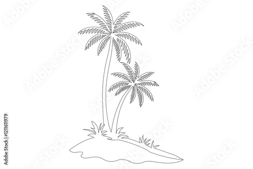 Wallpaper Mural Palm tree continous  simple line drawing black and white Torontodigital.ca