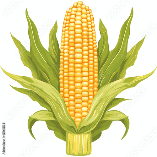 Vector illustration of corn on the cob isolated on a white background Golden maize corn cob isolated Corn in the peel husk