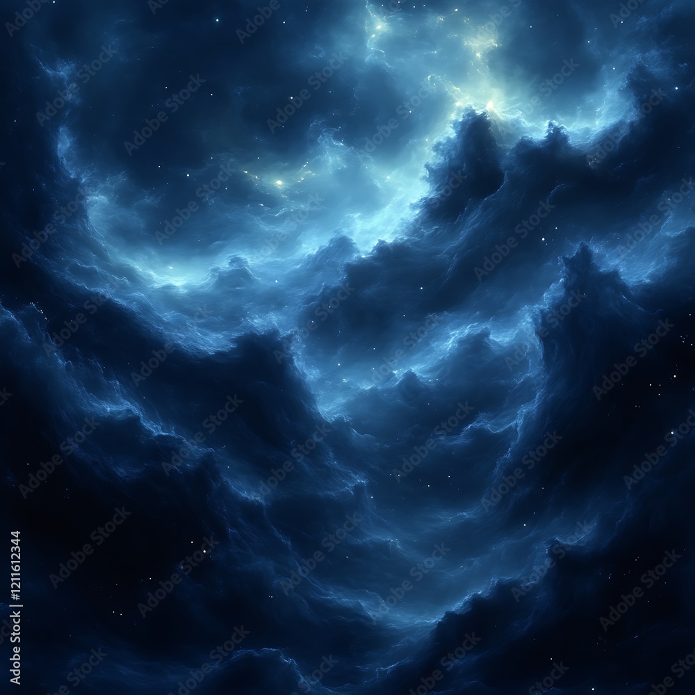 Fototapeta premium Dark blue nebula, cosmic clouds, stars.