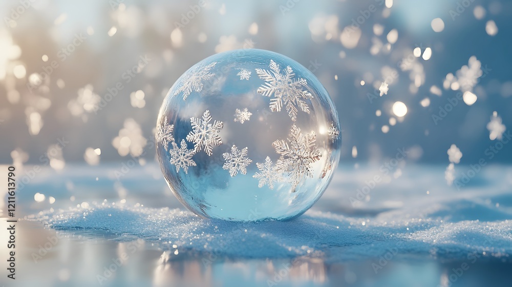 Crystal Sphere Encased Winter Snowflakes In Snow Crystal Sphere Encased Winter Snowflakes In Snow
