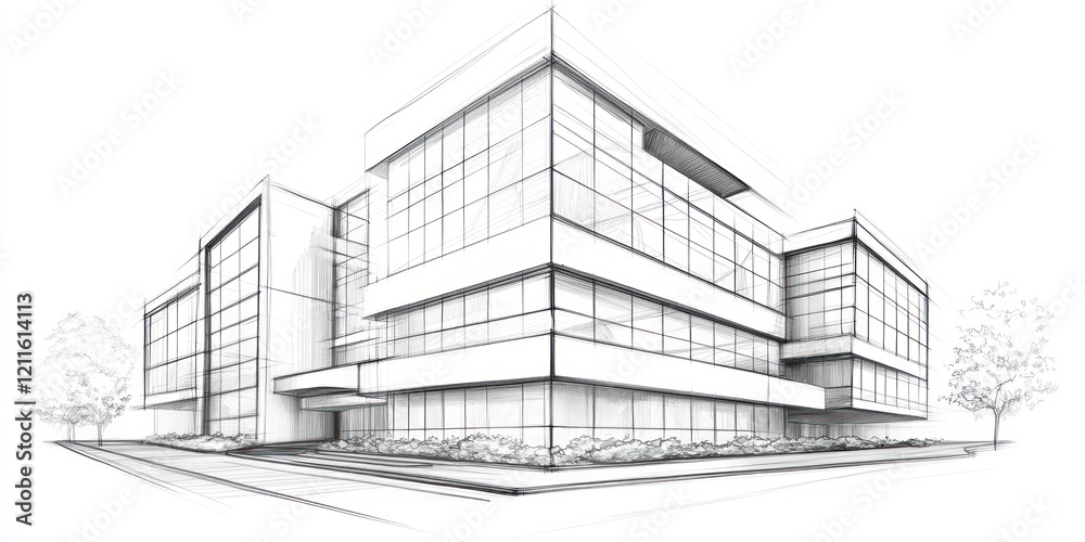 Fototapeta premium Architectural Sketch Modern Building Design Concept