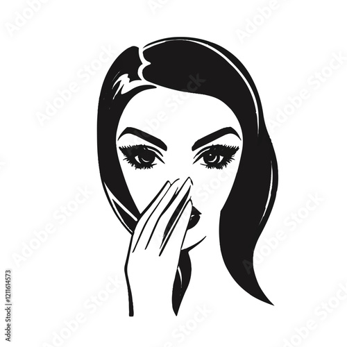 Beautiful woman covering her mouth with her hand, .eps