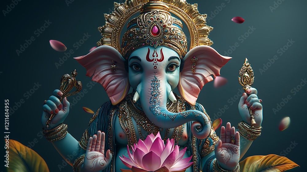 Fototapeta premium Majestic Digital Rendering of Lord Ganesha, Hindu Deity.
