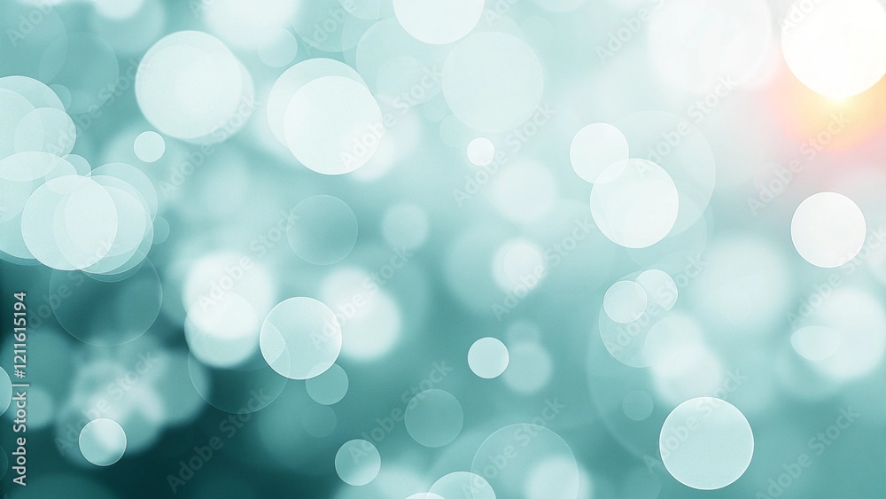 Fototapeta premium Sunlit soft bokeh banner background in shades of blue, dreamy gradient texture with glowing light and sparkles, ideal for web design, digital art, and abstract seasonal backgrounds