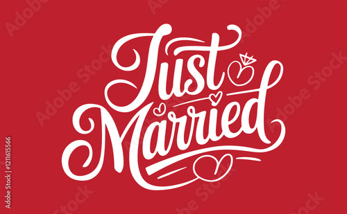 JUST MARRIED lettering, vector illustration. JUST MARRIED lettering card background. Modern handmade calligraphy about JUST MARRIED