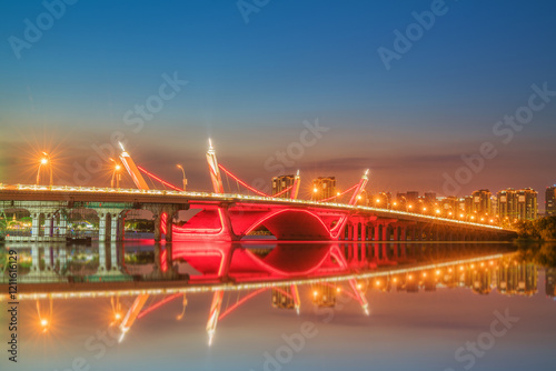 Lihu Bridge and Urban Night Scene in Wuxi, Jiangsu Province, China on April 1, 2024 photo