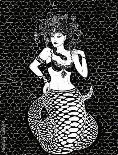 Medusa Gorgon Linocut
