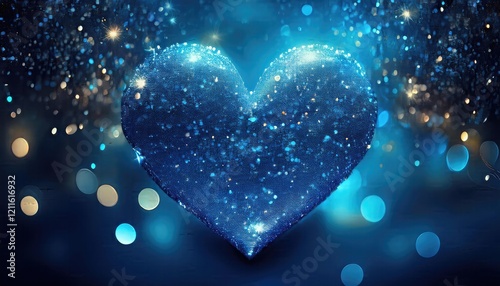 Blue Glitter Heart with Sparkling Bokeh Lights ,Romantic Abstract Background
