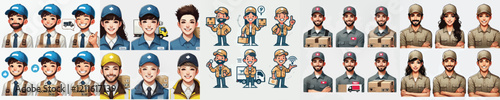 vector set of parcel courier characters