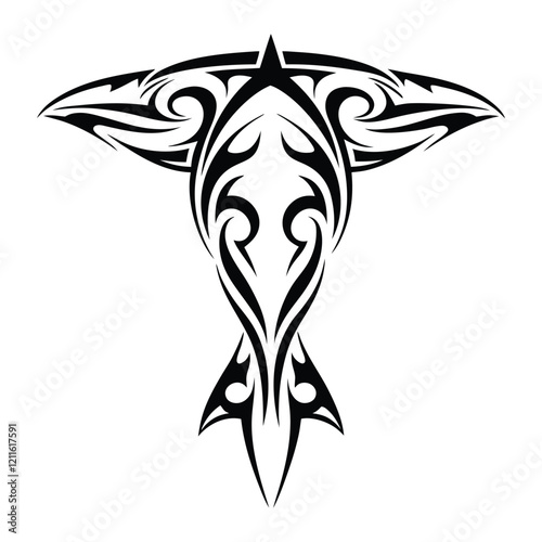 Shark tattoo with ethnic polynesian tribal elements