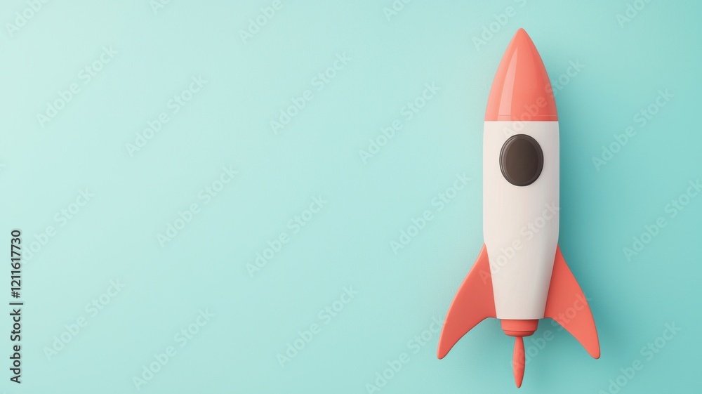 A colorful rocket model against a soft blue background, symbolizing adventure, exploration, and innovation. A colorful rocket model against a soft blue background, symbolizing adventure, exploration, and innovation.