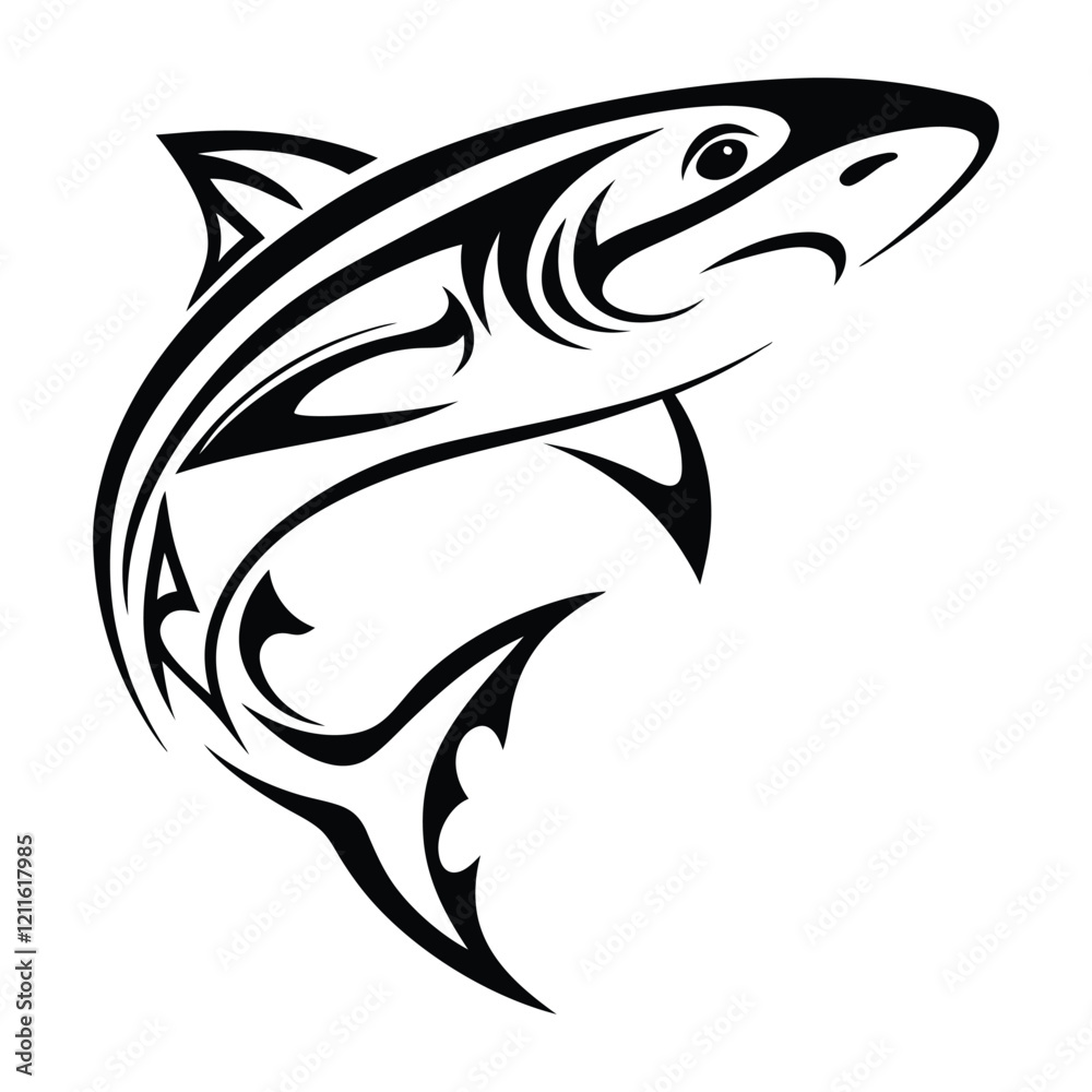 Naklejka premium Shark tattoo with ethnic polynesian tribal elements