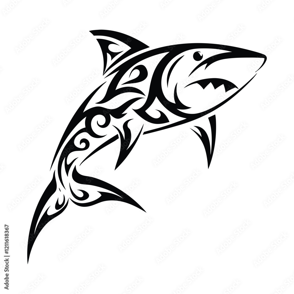 Naklejka premium Shark tattoo with ethnic polynesian tribal elements