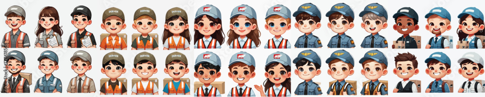 Naklejka premium vector set of parcel courier characters