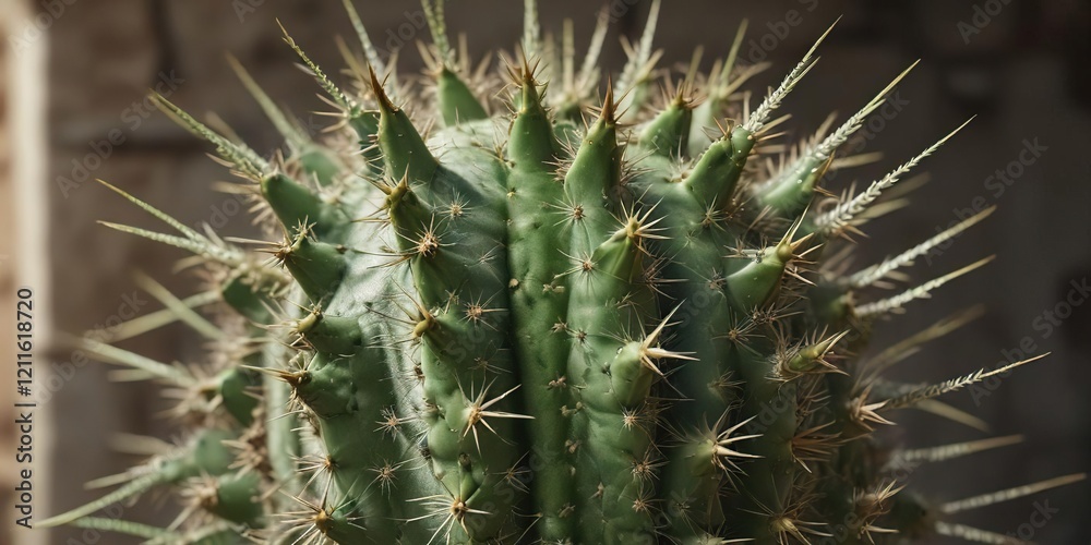 Close-up of spiky green cactus with sharp needles, thorny, spiky, sharp, close-up, flora Close-up of spiky green cactus with sharp needles, thorny, spiky, sharp, close-up, flora