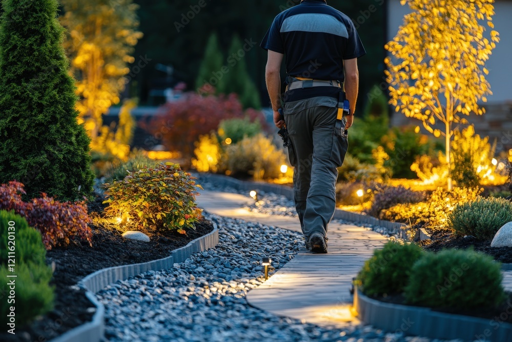 Fototapeta premium Soft Twilight Lighting in a Garden Pathway
