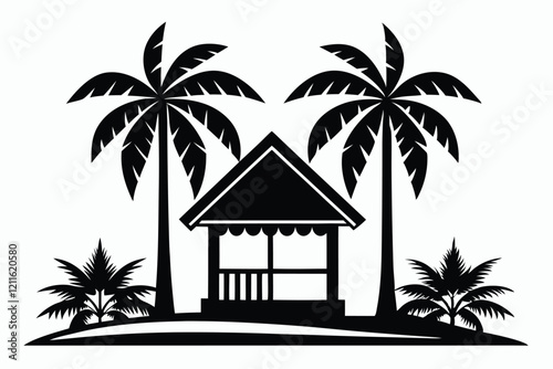 Beach Cabana Palm Tree Silhouette Clipart