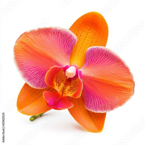 A vibrant orange and pink orchid flower with intricate petal patterns, showcasing its natural beauty and elegance.