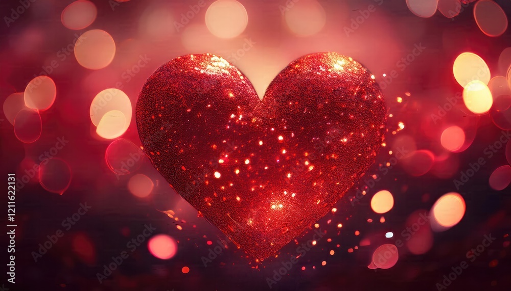 Red Glitter Heart with Sparkling Bokeh Lights ,Romantic Abstract Background Red Glitter Heart with Sparkling Bokeh Lights ,Romantic Abstract Background
