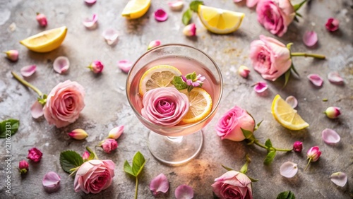 Refreshing Pink Rose and Citrus Cocktail Garnish
