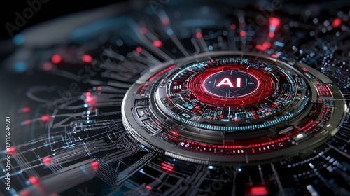 Wallpaper Mural Exploring the Intersection of Technology and Artificial Intelligence Through a Striking Circular Red Button Against a Sleek Black Background Torontodigital.ca