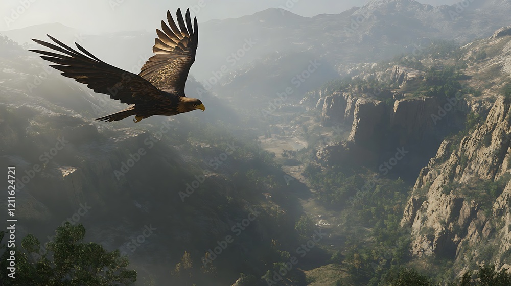 Majestic Eagle Soaring Over Misty Mountain Valley Majestic Eagle Soaring Over Misty Mountain Valley
