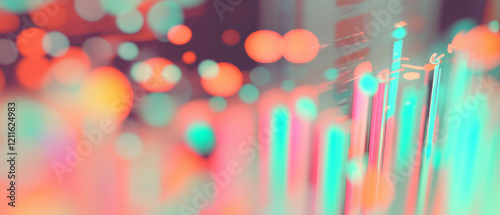 Abstract background featuring 3D data visualizations with colorful shapes and patterns