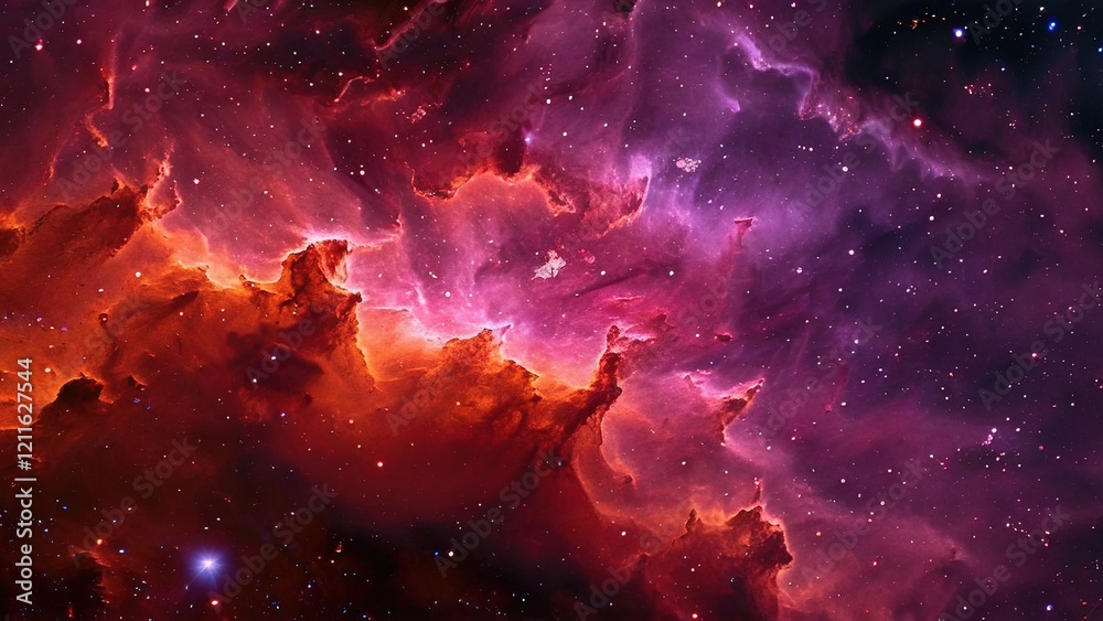 Obraz premium Cosmic Nebula Red and Purple Clouds in Space. Background Stars. Science Wallpaper