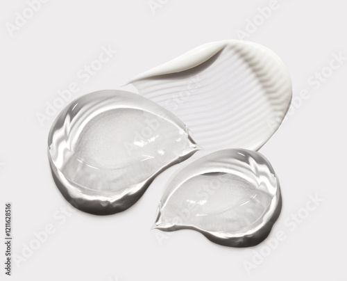 samples of cosmetic care products smear of cream and gel texture on a light background