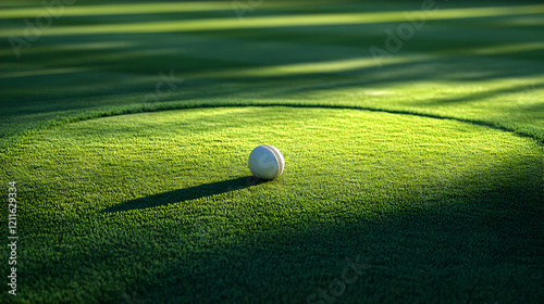 Golf Ball on Putting Green at Sunset: A Moment of Calm Before the Putt photo