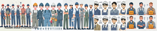 vector set of factory worker characters