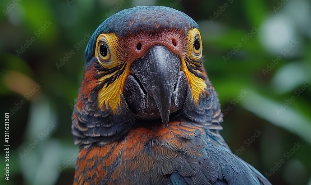 Fototapeta premium Vibrant macaw, close-up, colorful feathers.