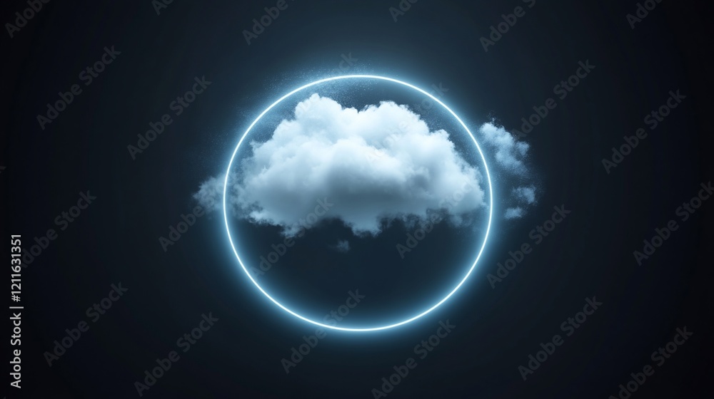 Cloud encased in a glowing neon circle. Cloud encased in a glowing neon circle.