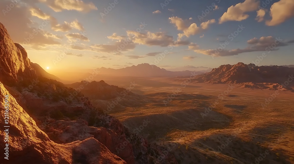Naklejka premium Majestic Sunset Over Desert Mountains: A Breathtaking Panorama