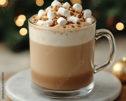 Festive hot chocolate with marshmallows and nuts.