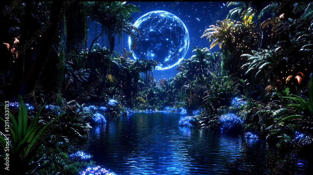 Enchanted Night: A Tropical River Under a Blue Moon Enchanted Night: A Tropical River Under a Blue Moon
