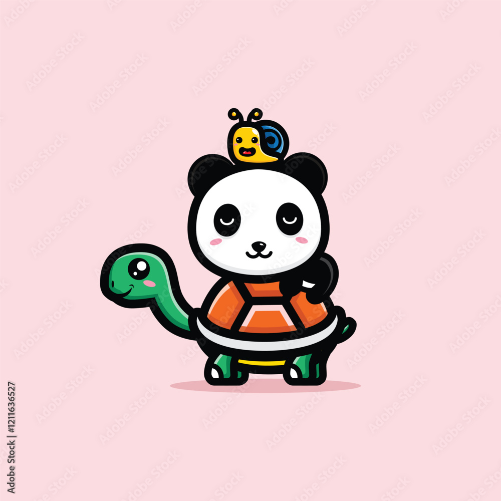 Cute turtles, pandas and snails enjoy the slow life Cute turtles, pandas and snails enjoy the slow life