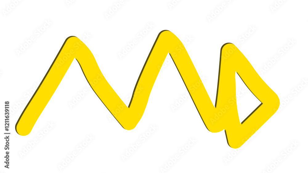 yellow spiral arrow with shadow on white background. hand drawing cartoon.