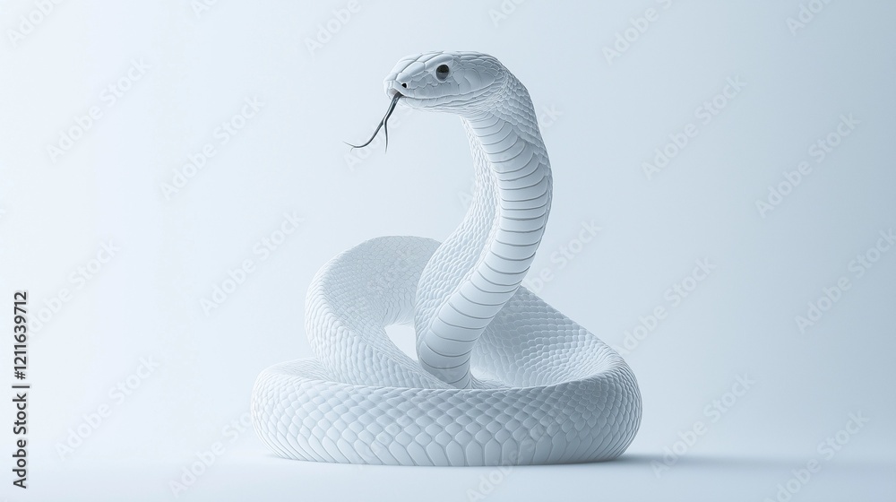 Fototapeta premium Photorealistic Cobra with Open Hood Crawling on White Background in Dreamy Atmosphere
