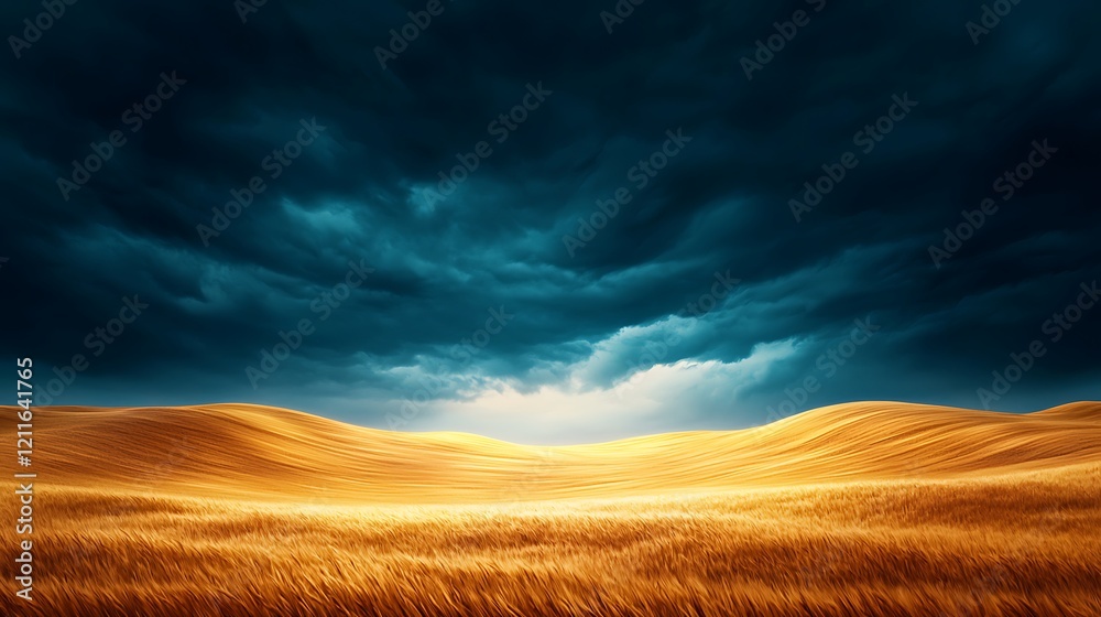 Fototapeta premium A breathtaking view of turbulent storm clouds rolling over a golden wheat field, capturing the raw power of nature and the beauty of rural landscapes.