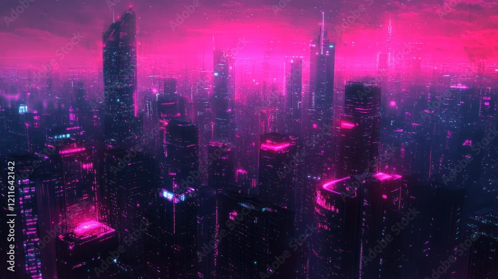 Obraz premium Neon Cityscape: A Futuristic Metropolis at Night