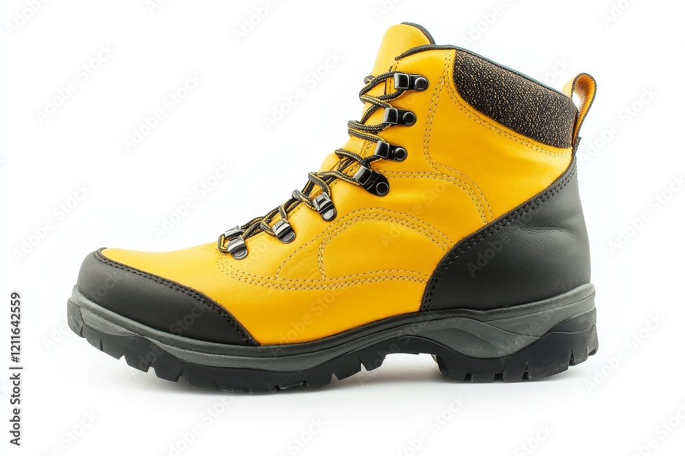 Yellow and black hiking boot isolated on white background. Yellow and black hiking boot isolated on white background.