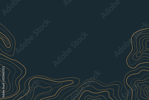 Abstract luxury topographic map background. Gold topographic lines on a dark blue background