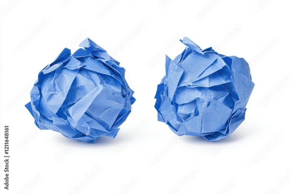 Crumpled Blue Paper Balls on White Background for Creative Background Use Crumpled Blue Paper Balls on White Background for Creative Background Use